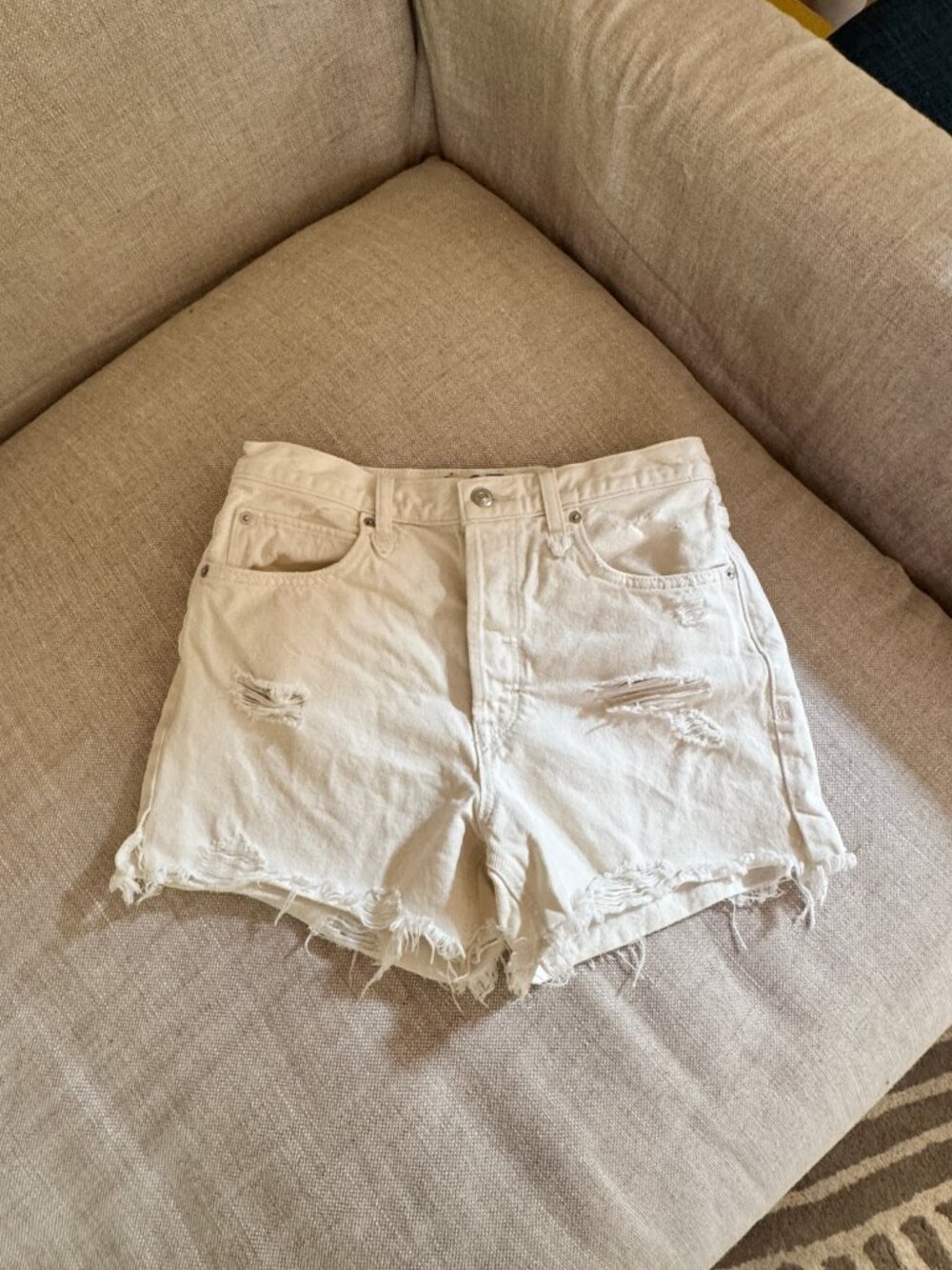 Free People We the Free Button-Fly Cut-Off White Denim Shorts